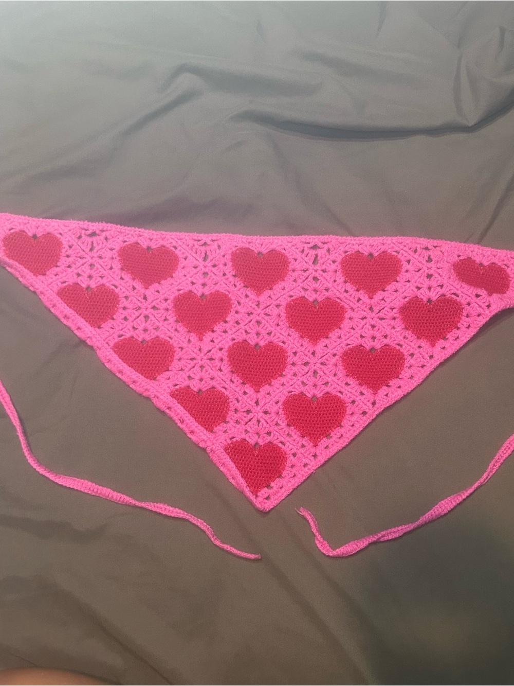 Pink Crochet Heart Bandana